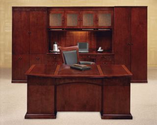 Cherry Bow Front Executive Desks with Fancy Inlaid Desk Top Tropical