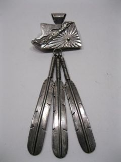  Delbert Vandever Navajo Sterling Silver & Turquoise Pendant w Feathers