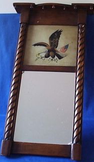 Vintage Wooden Wall Mirror w Reverse Painted Eagle Top Panel