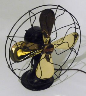 Brass Four Blade Peerless 3 Speed Vintage Desk Oscillating Fan 1920s