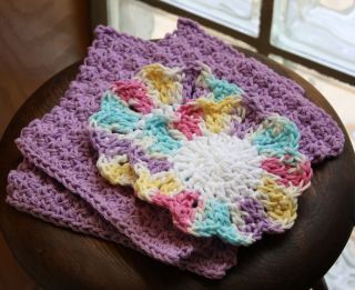   Crochet Washcloths Sweet Pea Flower Dishcloth Eco Friendly Handmade