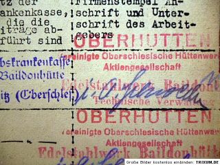 German insurance card with revenue stamps Polish foreman   Holocaust