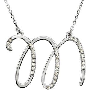 Letter M Initial Diamond Necklace Pendant 925 Sterling Silver 16 Inch