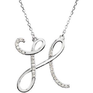LETTER H Diamond Pendant with Necklace in Sterling Silver