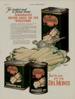 1925 DEL MONTE ASPARAGUS AD / GREAT KITCHEN ART WORK SHOWING 3