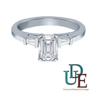 Diamond 3  Stone Engagment Ring with 1.18 CARAT Emerald Cut in 14k G H