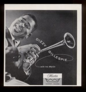 1960 Dizzy Gillespie Photo Martin Trumpet Vintage Print Ad