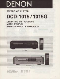 Denon DCD 1015 CD Player Owners Manual Printed in English French