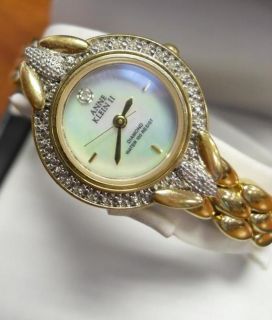 Anne Klein Ladies MOP Diamond Bezel Watch Quartz Bracelet Goldtone