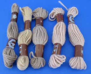Lot of 5 Skeins DMC Needlepoint Tapestry Embroidery Wool Yarn Tan