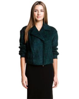 Diane Von Furstenberg Green Black Alpaca Wool Margee Short Jacket 8 $