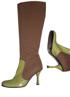 Dolce and Gabbana D G Leather Green Brown Boots 35 580 UK 2 US5