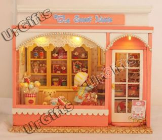 Dollhouse Miniature DIY Kit w Light Love Story Sweet Candy House Store