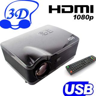 LED 3D HD Digital Projector Home Theater 3000 Lumens 3 HDMI USB SD PVR