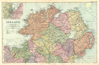 Ireland North 1910 Large Detailed Old Map by George Washington Bacon