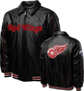 Detroit Red Wings Faux Leather Full Zip Varsity Jacket