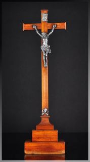 1850s French Memento Mori Altar Crucufix Skull Crossbones Silver