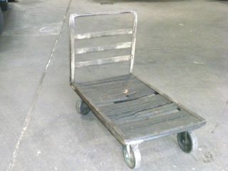  Wheel Push Cart Industrial Dolly Hand Truck Wood Bed Metal Used