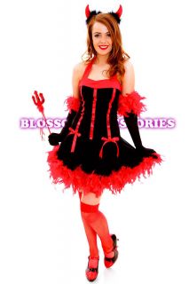G54 Devil Red Ladies Vixen Fancy Dress Halloween Costume Outfit Horns