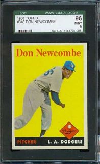  1958 topps 340 don newcombe dodgers sgc 96 mint shipping and payment u