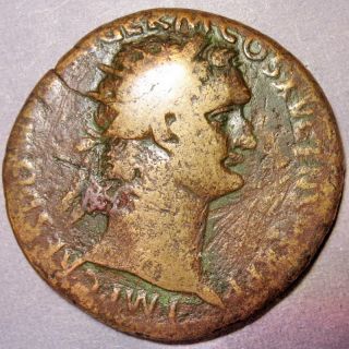 Domitian Orichalcum Dupondius Fortuna Standing Left Holding Rudder and