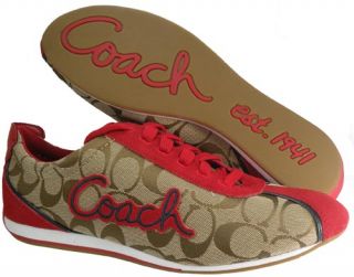 108 Coach Devin Signature Women Shoe Size US 10 Khaki Red