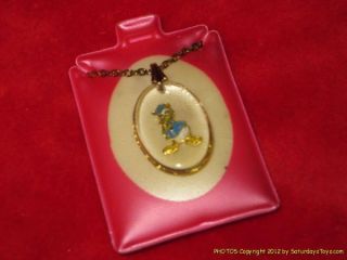 1978 Walt Disney Donald Duck Necklace and Lucite Encased Charm on Orig