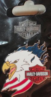 Harley Davidson Motorcycles USA Eagle Head R w B Flame Pin New on Card
