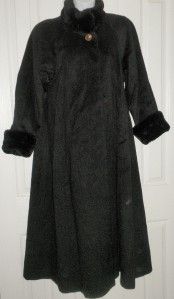  Vintage Black Faux Fur Wool/nylon DONNYBROOK Long Swing Coat 2 6/8
