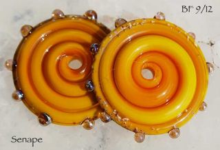 Senape Discs 2 Handmade Glass Beads in Mustard Color by Beadfairy
