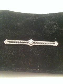 Authentic Art Deco Antique Diamond Bar Pin Ornate Filigree 1920 1930s