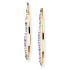 New 14k Gold Large Round Hinged Diamond 1 3/4 Hoop Earrings