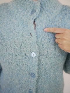 Vtg 40s Boucle Knit Wool Baby Blue Cardigan Sweater