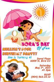 Dora Personalized Pool Party Birthday Invitation w Enve