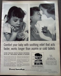 Vintage 1958 Ad Vicks Vaporub Medicine Mom Little Girl
