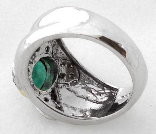  GREEN EMERALD OVAL VICTORIAN DIAMOND GOLD 925 STERLING SILVER RING