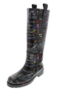 DKNY New Niagara Black Rubber Graphic Rain Boots Shoes 7 BHFO