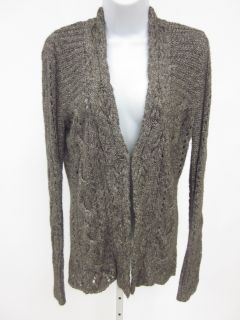 DKNY Jeans Brown White Cable Knit Cardigan Sweater Sz L