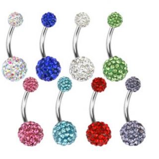 Double Gem Paved Crystal Balls Belly Navel Ring Button Piercing
