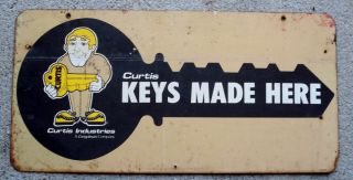 Vintage Curtis Keys Made Here Double Sided Metal Sign Hardware