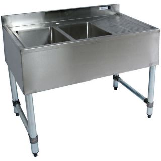 Stainless Steel Bar Sink Two Bowl Right Drainboard 36