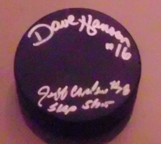 The Hanson Brothers Signed Hockey Puck Proof Autograph COA