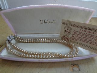 BEAUTIFUL VINTAGE DELTAH SIMULATED PEARL & CRYSTAL NECKLACE IN PINK