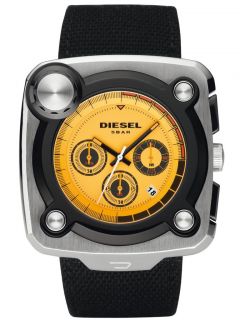 New Mens Diesel Watch Chronograph Black Canvas Yellow Dial Date Watch