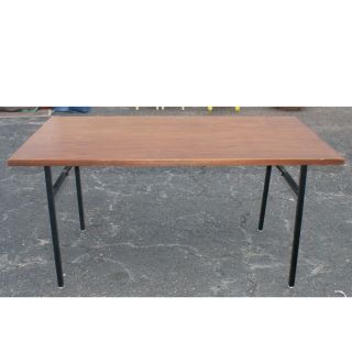 60 vintage table desk walnut top with black metal square legs 60