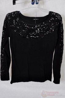 Dolce Cabo Sequin Sweater Womens Black Large
