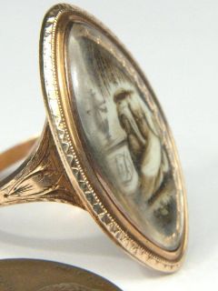  English 15K Gold Sepia Mourning Locket Ring C1785 Ann Drummond