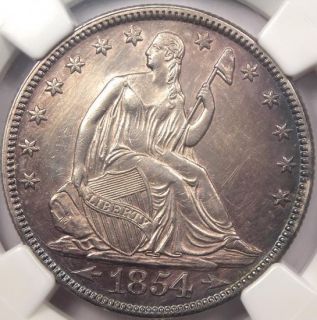 1854 Seated Liberty Half Dollar NGC AU Details RARE Coin