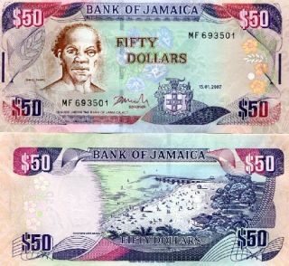 jamaica 50 dollars lot 10 pcs bank of jamaica p 83d 2007 grade unc