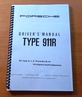 Porsche 911R 911 R Owners Drivers Manual Reprint 1967 1968 Race Eng